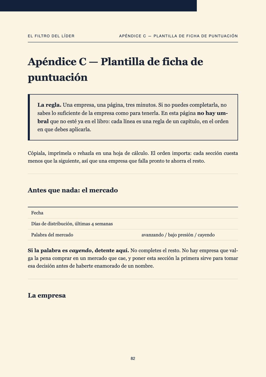 La ficha de puntuación, en una sola página